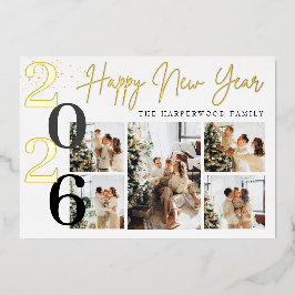Elegant Modern Happy New Year Photo Collage Folie Feestdagenkaart