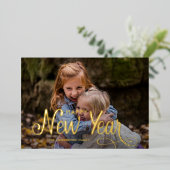 Elegant modern Happy Nieuwjaar 3 Fotoscript Folie Feestdagenkaart (Staand Voorkant)