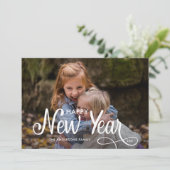 Elegant modern Happy Nieuwjaar 3 Fotoscriptgehoor Feestdagenkaart (Staand voorkant)