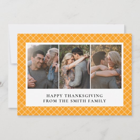 Elegant Modern Happy Thanksgiving Autumn 3 Photo Feestdagenkaart (Voorkant)