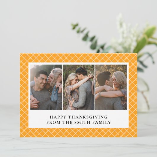 Elegant Modern Happy Thanksgiving Autumn 3 Photo Feestdagenkaart (Staand voorkant)