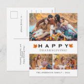 Elegant Modern Happy Thanksgiving Autumn 3 Photo Feestdagenkaart (Voorkant / Achterkant)