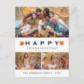 Elegant Modern Happy Thanksgiving Autumn 3 Photo Feestdagenkaart (Voorkant)