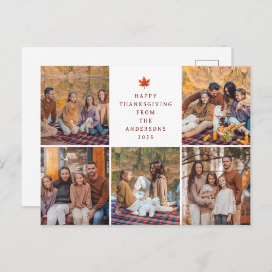 Elegant Modern Happy Thanksgiving Autumn 5 Photo Feestdagenkaart (Voorkant / Achterkant)