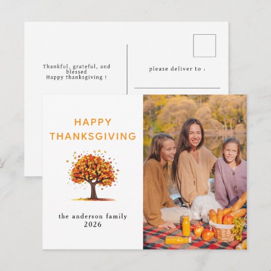 Elegant Modern Happy Thanksgiving Autumn Photo Feestdagenkaart (Voorkant / Achterkant)