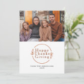 Elegant Modern Happy Thanksgiving Autumn Photo Feestdagenkaart (Staand voorkant)