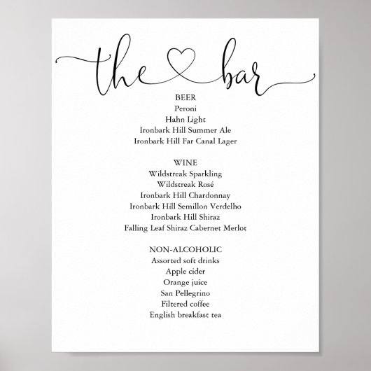 Elegant Modern Hart Script Bar Menu Poster (Voorkant)
