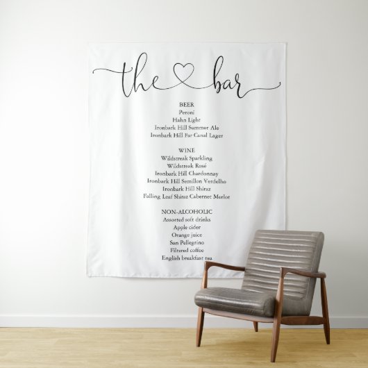 Elegant Modern Hart Script Bar Menu Wandkleed (In situ)