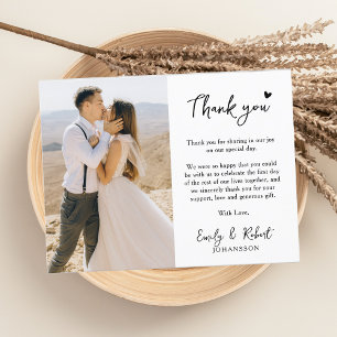 Elegant Modern Hart Script Foto Bruiloft Bedankkaart