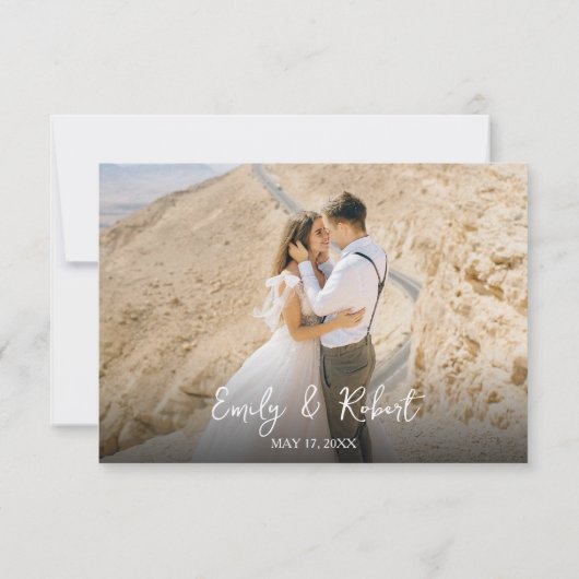 Elegant Modern Hart Script Foto Bruiloft Bedankkaart (Achterkant)