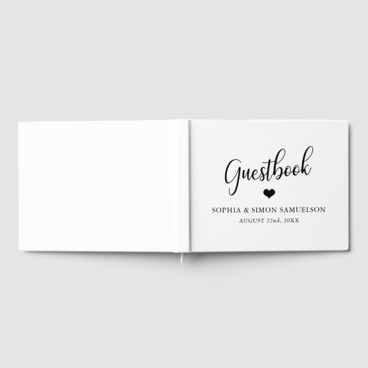 Elegant Modern Hart Zwart & Wit Bruiloft Gastenboek (Volledig)