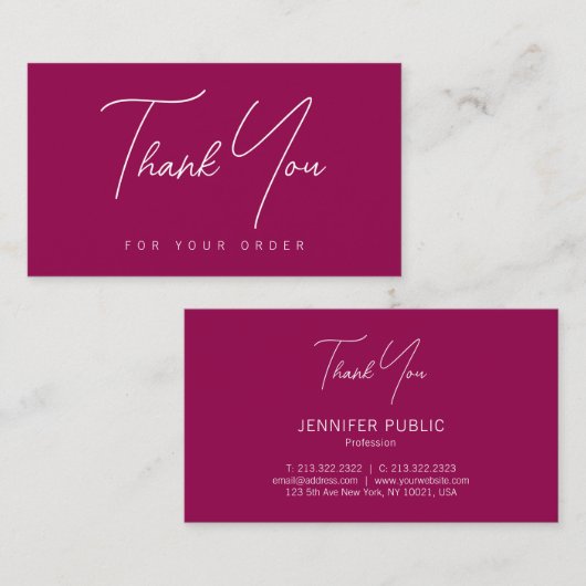 Elegant Modern Hartelijk dank voor uw bestelling Visitekaartje (Voorkant / Achterkant)