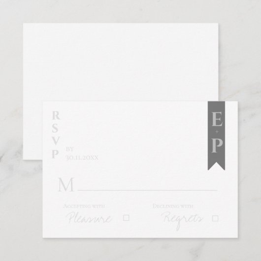 Elegant modern hedendaags minimalistisch huwelijk RSVP kaartje (Voorkant / Achterkant)