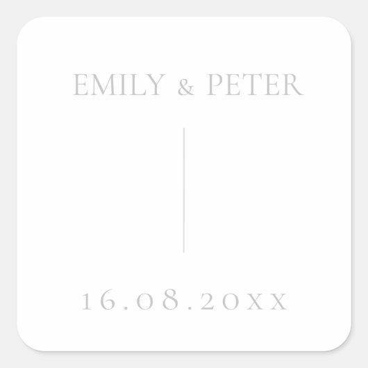 Elegant modern hedendaags minimalistisch huwelijk vierkante sticker (Voorkant)