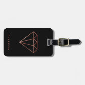 elegant, modern, helder roos goud diamant zwart bagagelabel (Voorkant horizontaal)