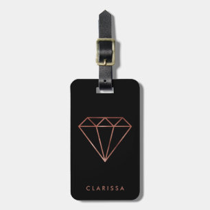 elegant, modern, helder roos goud diamant zwart bagagelabel