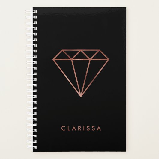elegant, modern, helder roos goud diamant zwart planner (Voorkant)
