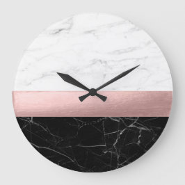 elegant modern, helder zwart marmer roos goud grote klok