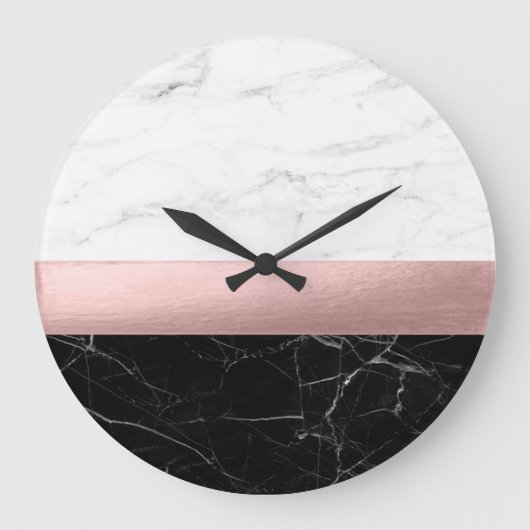 elegant modern, helder zwart marmer roos goud grote klok (Voorkant)