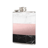 elegant modern, helder zwart marmer roos goud heupfles (Links)