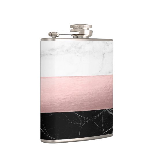 elegant modern, helder zwart marmer roos goud heupfles (Rechts)