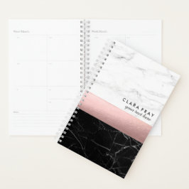 elegant modern, helder zwart marmer roos goud planner