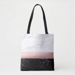 elegant modern, helder zwart marmer roos goud tote bag