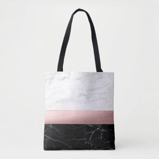 elegant modern, helder zwart marmer roos goud tote bag (Voorkant)
