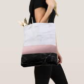 elegant modern, helder zwart marmer roos goud tote bag (Dichtbij)