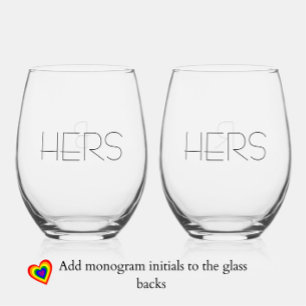 Elegant Modern "Hers" Lesbisch Paar Monogram Wijnglas Zonder Voet