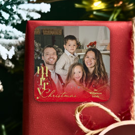 Elegant Modern Holiday Family Christmas Photo Gift Vierkante Sticker