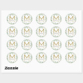 Elegant Modern Holiday Monogram Rood Groen en Goud Ronde Sticker (Vel)