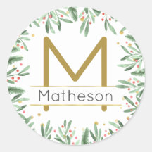 Elegant Modern Holiday Monogram Rood Groen en Goud