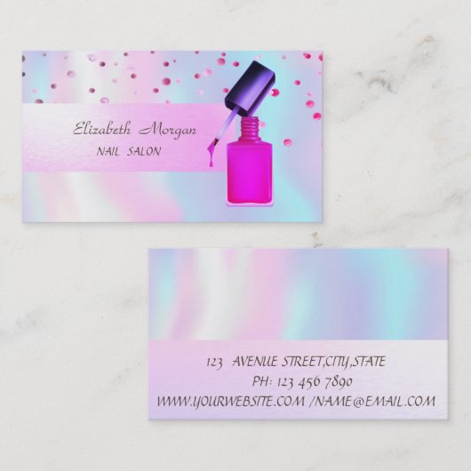 Elegant modern, holografisch, Confetti, nagelPools Visitekaartje (Voorkant / Achterkant)