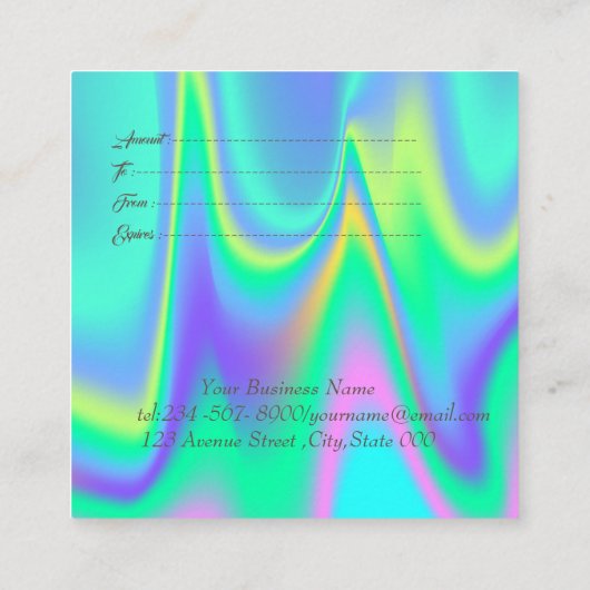 Elegant modern holografisch Lijst, Confetti Kortingskaartje (Achterkant)