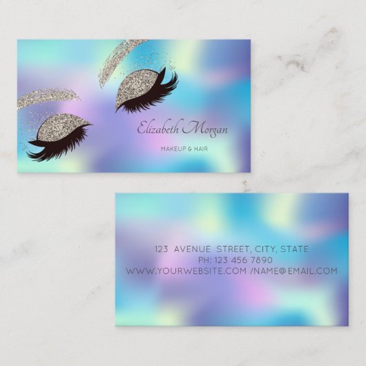 Elegant modern holographic Glitter Faux Lashes Visitekaartje (Voorkant / Achterkant)