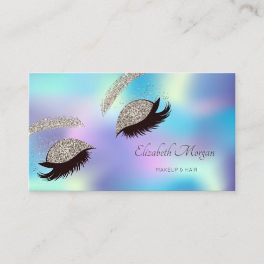 Elegant modern holographic Glitter Faux Lashes Visitekaartje (Voorkant)