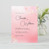 Elegant modern holographic Glitter Pink Wedding Kaart (Staand voorkant)