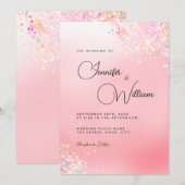 Elegant modern holographic Glitter Pink Wedding Kaart (Voorkant / Achterkant)