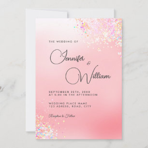 Elegant modern holographic Glitter Pink Wedding Kaart