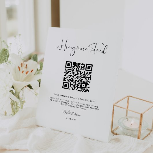 Elegant & Modern Honeymoon fonds QR code Reclamebord Met Voetstuk
