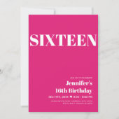 ELEGANT Modern Hot Pink Sweet 16 Typografie Kaart (Voorkant)