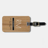 Elegant modern houtachtig monogram bagagelabel (Voorkant horizontaal)