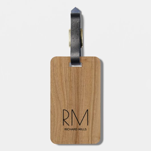Elegant modern houtachtig monogram bagagelabel (Achterkant verticaal)