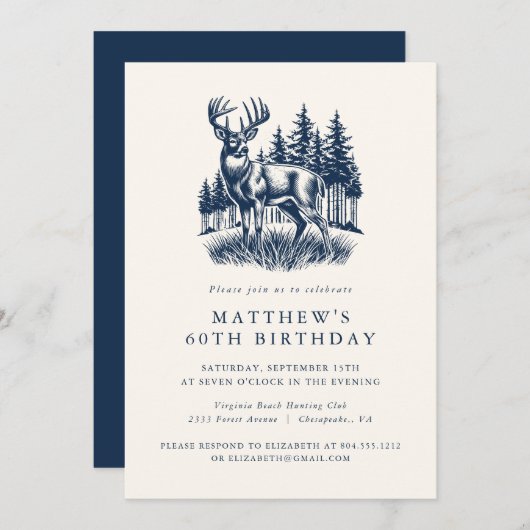 Elegant Modern Hunter Birthday Party  Invitation Kaart (Voorkant / Achterkant)