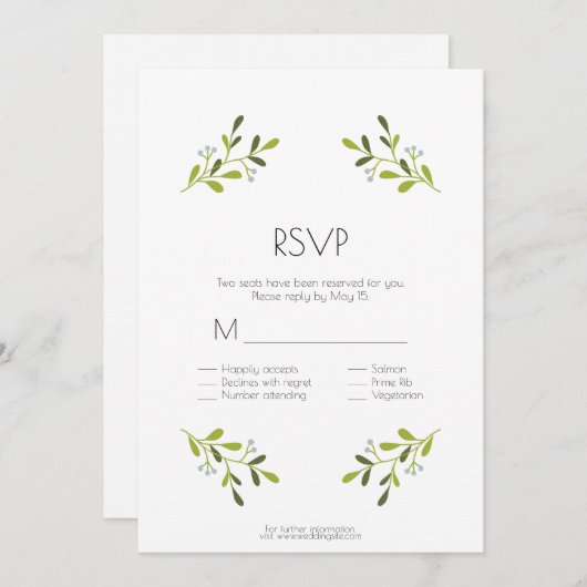 Elegant modern huwelijk. RSVP met maaltijdopties. Kaart (Voorkant / Achterkant)