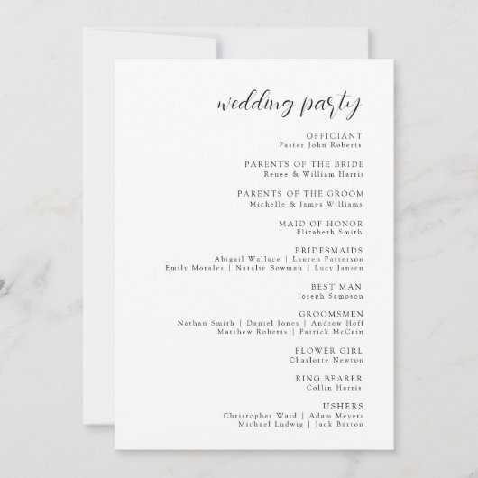 Elegant modern huwelijksprogramma kaart (Voorkant)