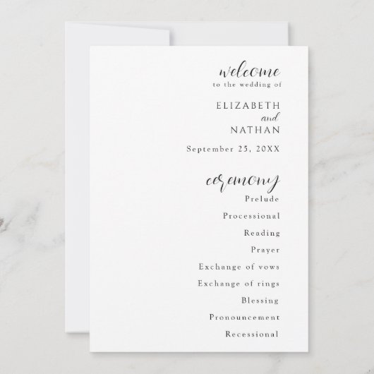 Elegant modern huwelijksprogramma kaart (Achterkant)