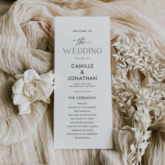 Elegant modern huwelijksprogramma programmakaart