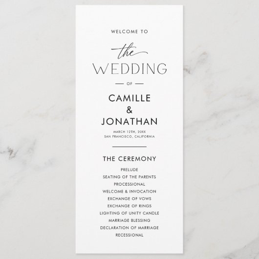 Elegant modern huwelijksprogramma programmakaart (Voorkant)